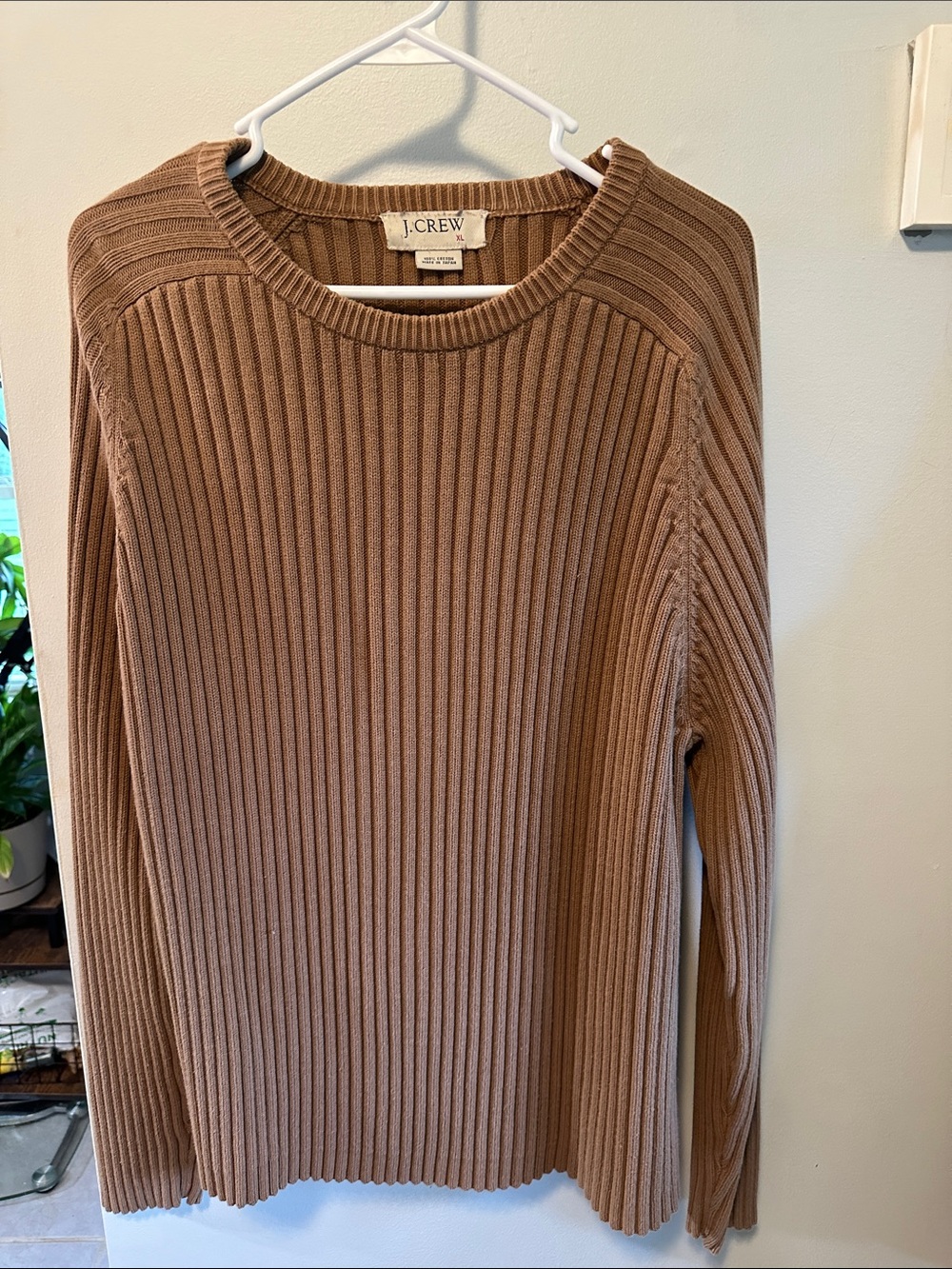 J. Crew Men's Ribbed Crewneck Sweater in Warm Tan